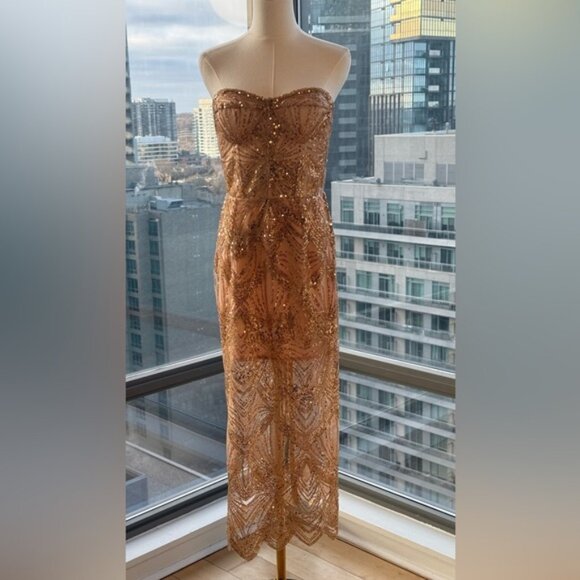 🆕 BRONX & BANCO 🧿 NWOT Giselle Strapless Beaded Sequin Midi Dress, Size M US 6 - Picture 3 of 16
